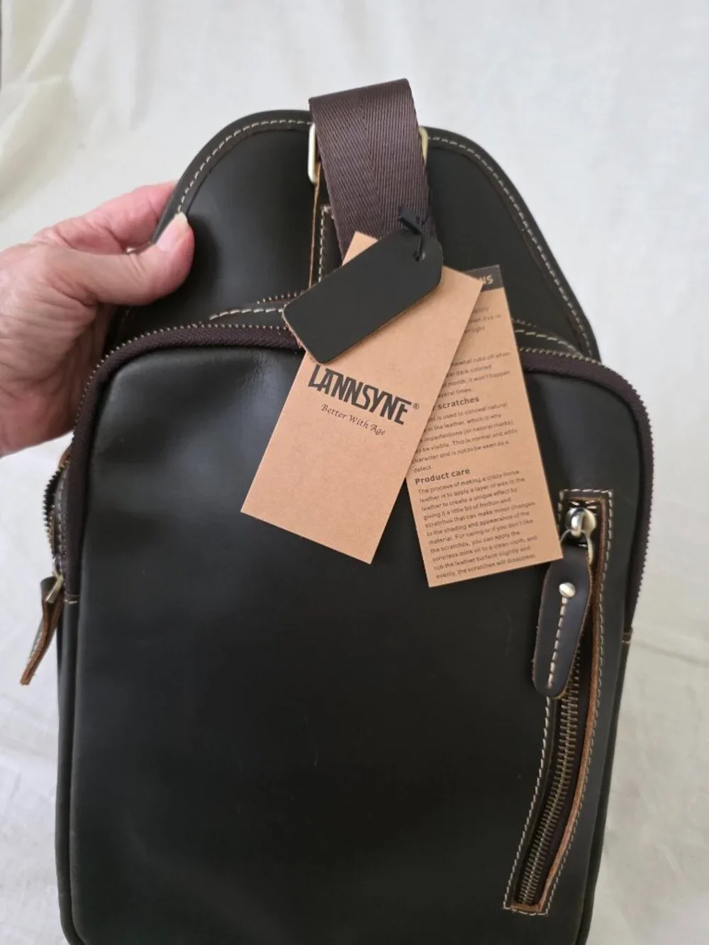 NWT! Lannsyne Full Grain Leather Shoulder Crossbody Bag with Gold-tone Hardware